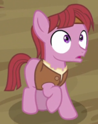 Size: 200x252 | Tagged: safe, screencap, cobblestone, earth pony, pony, campfire tales, g4, clothes, colt, cropped, headband, male, raised hoof, solo focus, vest