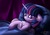 Size: 2048x1452 | Tagged: safe, artist:filama, twilight sparkle, alicorn, pony, g4, bed, chest fluff, female, floppy ears, frown, looking at you, mare, signature, solo, twilight sparkle (alicorn)