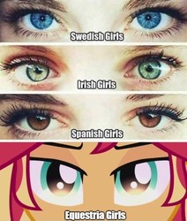 Size: 500x589 | Tagged: safe, edit, edited screencap, editor:leonidus, screencap, sunset shimmer, human, equestria girls, g4, my past is not today, beautiful, close-up, comparison, eye contact, irl, irl human, looking at each other, meme, photo, text