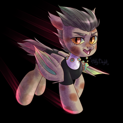 Size: 2000x2000 | Tagged: safe, artist:hollybright, oc, oc only, oc:vereena, bat pony, pony, angry, bat pony oc, burns, chibi, clothes, fangs, female, full body, heterochromia, high res, mare, nun, open mouth, religion, running, solo