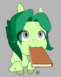 Size: 1004x1270 | Tagged: safe, artist:appelknekten, oc, oc only, oc:appel, earth pony, pony, book, looking up, male, missing accessory, no glasses, sketch, stallion