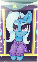 Size: 1299x2126 | Tagged: safe, artist:php97, trixie, pony, unicorn, g4, bedroom eyes, clothes, cute, female, smiling, smirk, solo, sweater, trixie's wagon