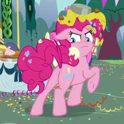 Size: 640x640 | Tagged: safe, screencap, pinkie pie, earth pony, pony, g4, secrets and pies, butt, cropped, female, food, pie, pied, plot, raised hoof