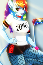 Size: 1444x2181 | Tagged: safe, artist:lucaaegus, rainbow dash, anthro, g4, choker, clothes, ear piercing, earring, female, hand on hip, jewelry, lipstick, looking at you, nail polish, piercing, shirt, shorts, solo