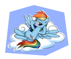 Size: 1000x827 | Tagged: safe, artist:twilite-sparkleplz, rainbow dash, pegasus, pony, g4, abstract background, black lines, cloud, grin, lying down, lying on a cloud, on a cloud, smiling, solo