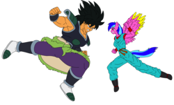 Size: 2800x1700 | Tagged: safe, artist:linedraweer, edit, oc, oc:love bug, anthro, angry, anthro oc, breasts, broly, commission, dragon ball, dragon ball super, dragon ball xenoverse, female, fight, hoof feet, vector, wings