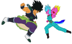 Size: 2800x1700 | Tagged: safe, artist:linedraweer, edit, oc, oc:love bug, anthro, angry, anthro oc, breasts, broly, commission, dragon ball, dragon ball super, dragon ball xenoverse, female, fight, hoof feet, vector, wings