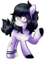 Size: 692x924 | Tagged: safe, artist:space--paws0w0, oc, oc only, oc:cassidy (ice1517), earth pony, pony, blank flank, female, freckles, heterochromia, mare, raised hoof, simple background, solo, tattoo, transparent background