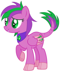 Size: 1668x1988 | Tagged: safe, artist:razorbladetheunicron, oc, oc only, dracony, hybrid, lateverse, alternate universe, bandana, base used, fangs, female, interspecies offspring, mare, offspring, parent:amethyst star, parent:spike, parents:amespike, scales, simple background, solo, tail, transparent background