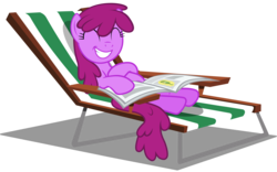 Size: 9000x5600 | Tagged: safe, artist:mundschenk85, berry punch, berryshine, earth pony, pony, comic:all in good fun, g4, ^^, absurd resolution, beach chair, chair, cute, eyes closed, female, happy, hoof on belly, mare, newspaper, on back, show accurate, simple background, smiling, solo, teeth, transparent background, vector