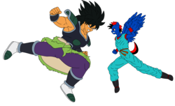 Size: 2800x1700 | Tagged: safe, artist:linedraweer, edit, oc, oc:j5, anthro, angry, anthro oc, broly, commission, dragon ball, dragon ball super, dragon ball xenoverse, fight, hoof feet, vector, wings