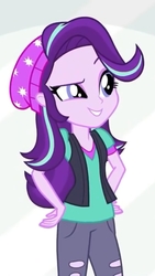Size: 674x1198 | Tagged: safe, screencap, starlight glimmer, equestria girls, equestria girls specials, g4, my little pony equestria girls: mirror magic, beanie, cropped, female, hand on hip, hat, solo