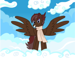 Size: 1491x1152 | Tagged: safe, artist:sorasleafeon, oc, oc only, oc:wanderin' eagle, pegasus, pony, female, looking at you, smiling, solo, spread wings, wings