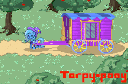 Size: 870x570 | Tagged: safe, artist:torpy-ponius, applejack, trixie, butterfly, pony, pony town, g4, animated, apple, apple cart, apple tree, female, food, gif, mare, obtrusive watermark, pixel art, silly, silly pony, sleeping, this will not end well, tree, trixie's wagon, watermark, who's a silly pony