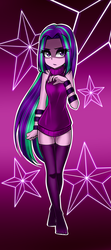 Size: 752x1700 | Tagged: safe, artist:nekojackun, aria blaze, equestria girls, g4, adorasexy, alternate hairstyle, ariabetes, backless, bracelet, breasts, busty aria blaze, clothes, cute, eye clipping through hair, eyelashes, female, jewelry, legs, lips, lipstick, long hair, looking at you, loose hair, open-back sweater, sexy, sleeveless, sleeveless sweater, socks, solo, stocking feet, stockings, stupid sexy aria blaze, sweater, sweater dress, thigh gap, thigh highs, thighs, turtleneck, virgin killer sweater, zettai ryouiki