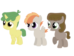 Size: 1280x960 | Tagged: safe, artist:dexterousdecarius, oc, oc:glider, oc:jonagold, oc:joy, oc:joy stick, base used, freckles, offspring, parent:apple bloom, parent:button mash, parent:rumble, parent:scootaloo, parent:snails, parent:sweetie belle, parents:rumbloo, parents:snailbloom, parents:sweetiemash, simple background, transparent background