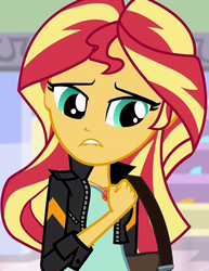 Size: 835x1080 | Tagged: safe, screencap, sunset shimmer, equestria girls, equestria girls specials, g4, mirror magic, clothes, cropped, geode of empathy, jacket, jewelry, lip bite, magical geodes, necklace