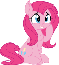 Size: 2500x2776 | Tagged: safe, artist:aureai-sketches, artist:cyanlightning, artist:slb94, edit, pinkie pie, earth pony, pony, g4, alternate hairstyle, chest fluff, cute, diapinkes, ear fluff, female, high res, mare, simple background, sitting, solo, transparent background, vector
