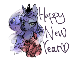 Size: 844x665 | Tagged: safe, artist:kuzumori, princess luna, alicorn, pony, g4, clothes, female, happy new year, holiday, mare, scarf, simple background, solo