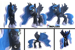Size: 5184x3456 | Tagged: safe, artist:nekokevin, princess luna, alicorn, pony, g4, behind, female, hoof shoes, irl, jewelry, looking at you, mare, peytral, photo, plushie, regalia, signature, smiling, solo