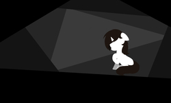 Size: 2500x1500 | Tagged: safe, artist:hexose, oc, oc only, oc:cirrus/, pony, unicorn, black background, female, floppy ears, hooves, horn, lineless, lonely, mare, minimalist, modern art, sadness, simple background, sitting, solo