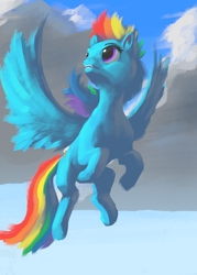 Size: 1000x1400 | Tagged: safe, artist:eqlipse, rainbow dash, pony, g4, cloud, female, flying, solo