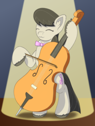 Size: 1000x1333 | Tagged: safe, artist:redquoz, octavia melody, earth pony, pony, g4, cello, eyes closed, female, mare, musical instrument, smiling, solo