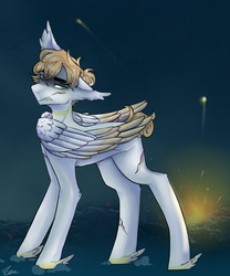 Size: 1200x1440 | Tagged: safe, artist:harmonyskish, oc, oc only, oc:archer, pegasus, pony, male, night, scar, solo, stallion