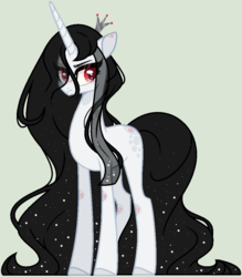 Size: 860x982 | Tagged: safe, artist:nocturnal-moonlight, oc, oc only, oc:celestial shadow, hybrid, pony, unicorn, female, interspecies offspring, mare, offspring, parent:discord, parent:princess celestia, parents:dislestia, simple background, solo