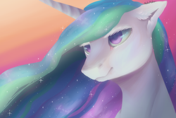 Size: 3000x2000 | Tagged: safe, artist:nekotoko, princess celestia, alicorn, pony, g4, bust, ear fluff, ethereal mane, female, high res, mare, solo, starry mane