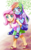 Size: 750x1220 | Tagged: safe, artist:tastyrainbow, fluttershy, rainbow dash, equestria girls, g4, band-aid, blushing, clothes, cute, feet, female, leaf, lesbian, sandals, ship:flutterdash, shipping, shy, skirt, summer, younger