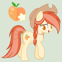 Size: 2036x2044 | Tagged: safe, artist:frostylithi, oc, oc only, oc:sweet peach, earth pony, pony, braid, female, hat, high res, mare, offspring, parent:applejack, simple background, solo