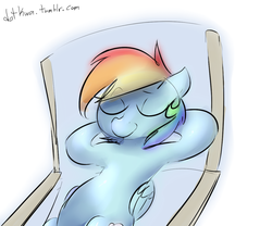 Size: 1155x961 | Tagged: dead source, safe, artist:dotkwa, rainbow dash, pegasus, pony, g4, 30 minute art challenge, chillaxing, eyes closed, female, hooves behind head, solo
