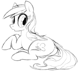 Size: 818x741 | Tagged: dead source, safe, artist:dotkwa, rainbow dash, pegasus, pony, g4, butt, dock, female, grayscale, looking back, mare, monochrome, plot, prone, sketch, solo