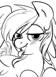 Size: 359x495 | Tagged: dead source, safe, artist:dotkwa, rainbow dash, pegasus, pony, g4, blushing, bust, female, grayscale, lidded eyes, monochrome, open mouth, portrait, sketch, solo, tongue out