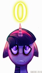 Size: 685x1167 | Tagged: dead source, safe, artist:blastersky, twilight sparkle, pony, unicorn, fanfic:the numbers don't lie, g4, 0, fanfic art, female, floppy ears, mare, number, sad, simple background, solo, white background
