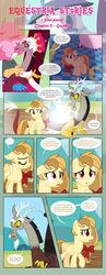 Size: 1919x4921 | Tagged: safe, artist:estories, discord, oc, oc:alice goldenfeather, draconequus, flying pig, pegasus, pig, pony, comic:find yourself, g4, comic, dialogue, discord's throne, female, floppy ears, male, mare, ponyville train station