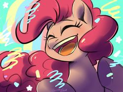 Size: 1600x1200 | Tagged: safe, artist:oofycolorful, pinkie pie, earth pony, pony, g4, eyes closed, female, mare, open mouth, signature, solo