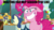 Size: 1280x720 | Tagged: safe, edit, edited screencap, screencap, bon bon, comet tail, pinkie pie, sweetie drops, earth pony, pony, unicorn, g4, secrets and pies, apple, balloon, bloodshot eyes, caption, crazy smile, female, flag, food, hiatus, image macro, implied season 9, insanity, male, mare, pie, stallion, table, text