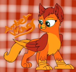 Size: 1080x1032 | Tagged: safe, artist:lightning hunt, oc, oc only, oc:amber wing, griffon, simple background, solo, text, wings