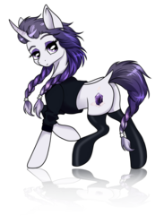 Size: 500x683 | Tagged: safe, artist:kxttponies, oc, oc only, oc:amethyst, pony, unicorn, braid, braided tail, clothes, female, mare, shirt, simple background, socks, solo, transparent background, twin braids