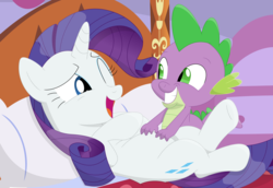 Size: 2948x2034 | Tagged: safe, artist:porygon2z, rarity, spike, dragon, pony, unicorn, g4, belly tickling, carousel boutique, cute, duo, female, high res, laughing, male, mare, one eye closed, open mouth, ship:sparity, shipping, straight, teeth, tickling