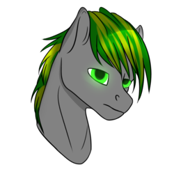 Size: 1500x1500 | Tagged: safe, artist:mymysteriouspony, oc, oc only, oc:white night, pony, bust, glowing eyes, green eyes, looking at you, male, multicolored hair, simple background, solo, stallion, sticker, transparent background