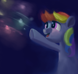 Size: 2839x2700 | Tagged: safe, artist:ahobobo, rainbow dash, pony, g4, 2019, bust, female, fireworks, high res, looking at something, looking up, mare, open mouth, pointing, reaching, solo, three quarter view, wingless