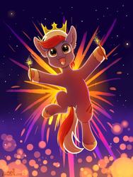 Size: 2450x3266 | Tagged: safe, artist:zobaloba, oc, oc only, oc:horst, earth pony, pony, crown, fireworks, happy, high res, jewelry, regalia, shading, solo, ych example, ych result