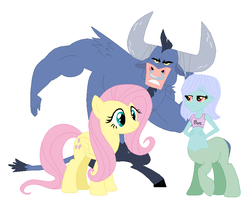 Size: 848x676 | Tagged: safe, artist:historyisnotastory, fluttershy, iron will, centaur, hybrid, g4, family, female, interspecies offspring, male, offspring, parent:fluttershy, parent:iron will, parents:ironshy, ship:ironshy, shipping, straight