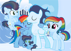 Size: 1280x917 | Tagged: safe, artist:turtlelucy, rainbow dash, soarin', pony, g4, family, female, male, offspring, parent:rainbow dash, parent:soarin', parents:soarindash, ship:soarindash, shipping, straight