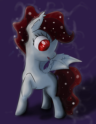 Size: 2550x3300 | Tagged: safe, artist:g-haze, scootaloo, bat pony, pony, g4, bat ponified, ethereal mane, fanfic art, high res, looking back, race swap, raised hoof, red eyes, starry mane