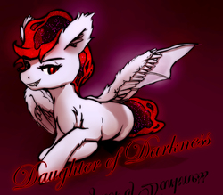 Size: 1571x1376 | Tagged: safe, artist:g-haze, scootaloo, bat pony, pony, fanfic:daughter of darkness, g4, bat ponified, fanfic, fanfic art, fanfic cover, prone, race swap, red eyes