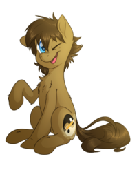 Size: 3341x4133 | Tagged: safe, artist:fluffyxai, oc, oc only, oc:spirit wind, earth pony, pony, chest fluff, looking at you, male, one eye closed, raised hoof, simple background, sitting, smiling, solo, stallion, transparent background, wink
